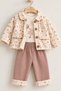 Baby Girl Set with Floral Patterned Jacket, 3-Piece Top and Bottom Set, Premium Set