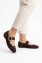 Ones Side Scarf Buckle Round Genuine Leather Women's Ballerinas Brown Suede