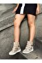 Beige Suede (İsabe) Hidden Heel Padded Heel 7 cm Height Increasing Sneakers - 3
