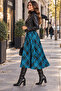 Italian Plaid Chanel Fabric Skirt, 76 cm Long, Elastic Waist, Flared Skirt - 2