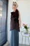Premium Side Buttoned Back Tie Blouse - Brown - 7