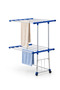2-Tier Clothes Drying Rack with Wheels - Foldable Double Layer Laundry Rack - Stainless Steel Heavy Duty Movable Towel Drying Stand with Side Hooks - Large Capacity for Home and Balcony - 5