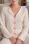 Heart Patterned Report Camisole Double Breasted Collar Bowknot Ecru Long Sleeve Women's Pajama Set - 4