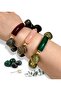 Women's Black Gray Patterned and Red Pipe Stone Detailed Gold Color Spaced Bracelet - 4