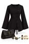 Premium Side Buttoned Back Tie Blouse - Black - 3