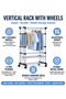 Vertical Rack with Wheels - 4-Tier Movable Clothes Drying Rack - Stainless Steel Hanging Garment Rack with Double Rails - Foldable Storage Organizer for Bedroom, Closet & Laundry Room - 5