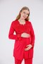 New Season Cherry Lace Detailed Long Sleeve 4-Piece Maternity and Postpartum Pajamas, Nightgown and Dressing Gown Set - 6
