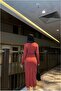 Double-Breasted Detailed Evening Dress with Stone Collar and Long Sleeves - 3
