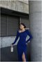 Kayık Detailed Evening Dress Stone Dress Collar Long Sleeves - 4
