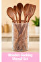 Wooden Cooking Utensil Set - 6 Pcs Natural Wooden Spoons with Mesh Holder - Non-Stick Safe - 5
