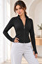 Women's Stand Collar Zippered Finger-Loop Scuba Fabric Slim Fit Sports Jacket - 2