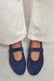 Tectum Navy Blue Suede Leather Mid-Strap Flat Sole Women's Ballerinas