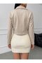 Women's Long Sleeve Collared Open Front Button Detailed Short Suede Jacket - 3