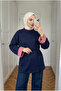 Women's Striped Detailed Collar and Wide Cuff Belted Tunic 70 cm - 3