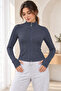 Women's Stand Collar Zippered Finger-Loop Scuba Fabric Slim Fit Sports Jacket - 4