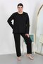Women's Plus Size Long Sleeve Combed Cotton Pajama Set Black - 4