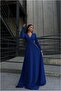 Crepe Slit Maxi Evening Dress Fabric Dress with Collar and Double Breasted