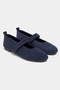 Tectum Navy Blue Suede Leather Mid-Strap Flat Sole Women's Ballerinas - 4