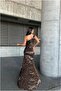 Velvet Asymmetrical Sequined Evening Dress Fabric Dress Collar - 3
