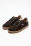 Moter side buckle detail colorful genuine leather women's sneakers - coffee suede - 4