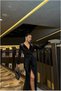 Flexible Evening Dress Velvet Fabric Dress with Collar and Belt Double Breasted - 2