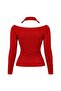 Women's Red Halter Neck Off Shoulder Long Sleeve Fitted Blouse - 8