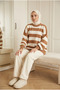 Women's Thick Striped Oversize Balloon Sleeve Crew Neck Knitwear Sweater 70 cm - 3