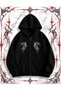 Gothic Angel Wing Oversize Zippered Black Unisex Hooded Cardigan