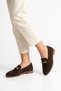 Denlar Round Toe Buckle Genuine Leather Women's Ballerinas Brown Suede - 5