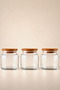Sora Set of 3 Wooden Vacuum Lid Glass Tea, Sugar, Coffee Storage Jars Natural 635 Cc, Food Storage Container - 3