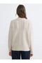 Beige Crew Neck Shiny Textured Women's Knitwear Sweater - 4