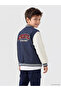 Navy Blue Embroidered College Collar Boys' Raincoat - 3