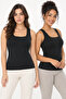 Women's 2-Pack 95% Cotton Square Neck Thick Strap Basic Undershirt - Flexible Soft Everyday Undergarment