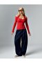 Women's Red Halter Neck Off Shoulder Long Sleeve Fitted Blouse - 3