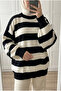Women's Thick Striped Oversize Balloon Sleeve Crew Neck Knitwear Sweater 70 cm - 3