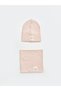 Pink Bow Detailed Baby Girl Beanie and Neck Collar