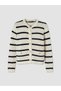 Navy Blue Crew Neck Striped Women's Knitwear Cardigan - 5