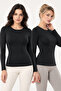 Women's 2-Pack 95% Cotton Crew Neck Long Sleeve Basic Top - Flexible Soft Everyday Underwear