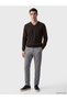 Brown V-Neck Men's Knitwear Sweater - 2