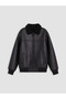 Black Fur Collar Boy's Leather Look Coat