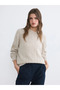 Beige Crew Neck Shiny Textured Women's Knitwear Sweater