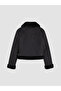 Black Fur Collar Women's Suede Look Coat - 7
