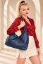 Women's Premium Large Size Faux Leather Hobo Bag – Soft Textured, Large Volume Shoulder Bag Navy Blue - 5