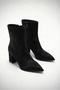 Black Suede Pointed Toe Thick Heel Side Zipper Heeled Boots - 3