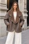 Wide Collar 3 Button Suede Jacket with Plush Pockets Inside
