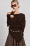 Boat Neck Asymmetrical Knitwear Sweater Lki̇0066 Brown