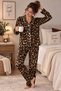 Leopard Pattern Suede Fabric Cotton Shirt Collar Long Sleeve Pajama Set Suitable for Girls and Mothers - 5