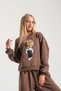 Brown Printed Children's Sweatshirt with Hat Accessory - 2
