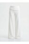 Women's Ecru Shawl Detailed Wide Leg Non-Threaded 3 Thread Sweatpants - 8