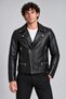 Men's Black Slim Fit Biker Leather Jacket – Cross-Zipper, Multi-Pocket, Belt Buckle